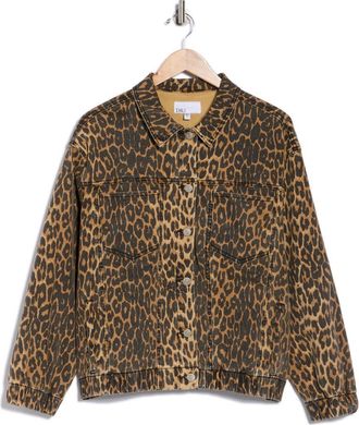 Daniel Rainn Leopard Print Oversize Trucker Jacket in Dark Tan at Nordstrom Rack, Size 2X