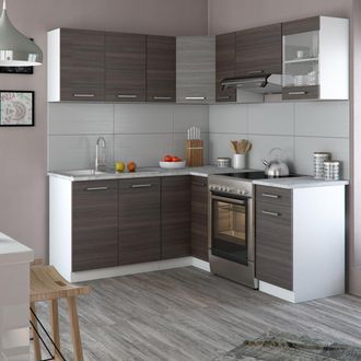 Vicco Cocina Esquinera Rick, Blanco/gris Precioso, 187 X 167 Cm, Et M&aacute;rmol