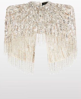 Jenny Packham Ellen Mock-Neck Beaded Top in Ivory at Nordstrom, Size 12 Uk