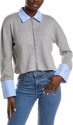 Naadam Naadam Mixed Media Button Down Cashmere-Blend Shirt