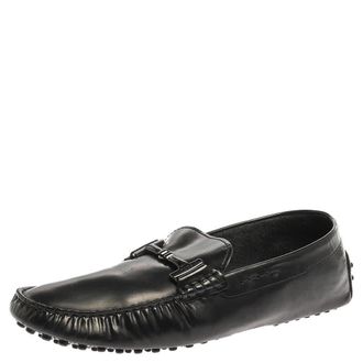 Tod's Tods Black Leather Double T Slip On Loafers