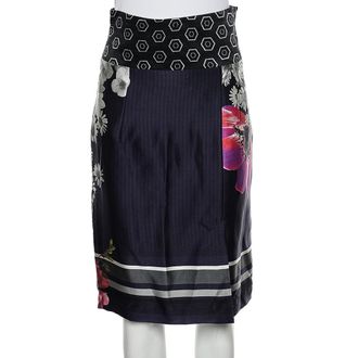 Roberto Cavalli Multicolor Printed Satin Pencil Skirt