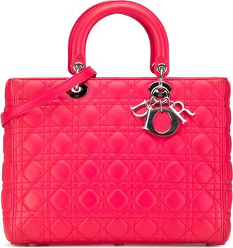 Dior Pre-owned Womens Lady Medium Tote Pink Lambskin - Poppy Leather - One Size