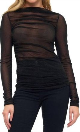 Ariella Sparkle Mesh Ruched Top In Black