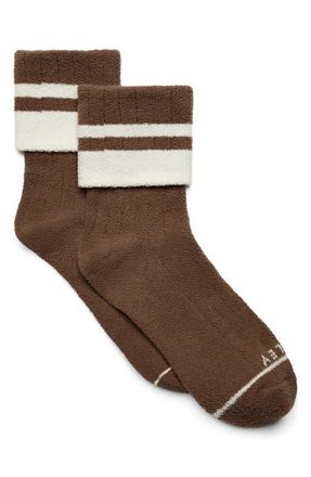 Varley Preston Boucl&eacute; Fold Over Crew Socks in Golden Bronze/Egret at Nordstrom, Size Small