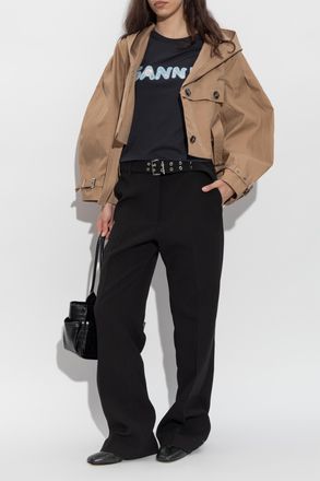 Ganni T-shirt With Embroidered Logo, Womens, Black