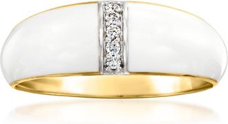 Ross-Simons White Enamel Dome Ring With Diamonds in 18kt Gold Over Sterling