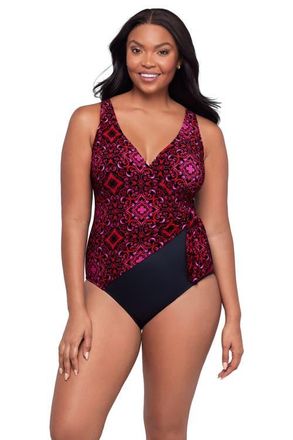 Trimshaper Vera Side-Tie One-Piece Control Swimsuit in Razzulejos at Nordstrom, Size 18