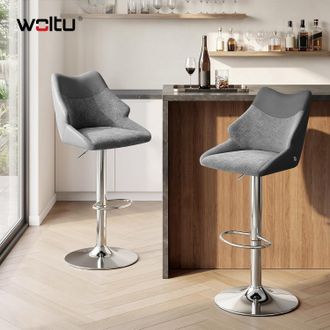Woltu Woltu Juego De 2 Taburetes Altos De Bar Modernos - Dise&ntilde;o En Chenilla Y Pu, Giro De 360&deg;, Altura Regulable - Gris