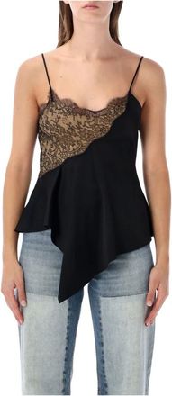 Stella McCartney Satijnen top met kanten rand - Dames - Tops zonder mouwen - Zwart - XS - Satijn - Tops