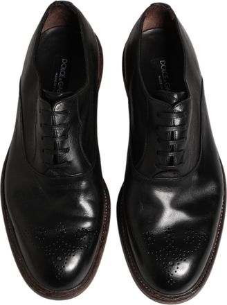 Dolce & Gabbana Mens Black Calfskin Leather Oxford Dress Shoes Calf