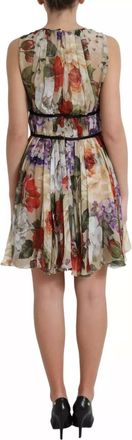 Dolce & Gabbana Beige Floral Sleeveless A-line Mini Womens Dress