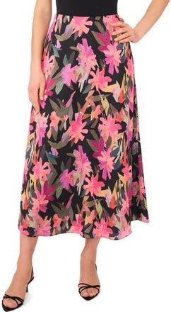 Vince Camuto Floral Bias Cut Midi Skirt in Rich Black at Nordstrom Rack, Size Large