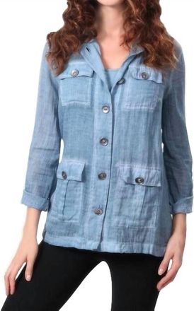 Angel Oil Wash Hooded Button-Up Cardigan In Denim