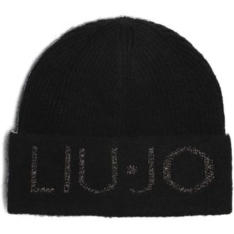 Liu Jo Accessoires, Dames, Zwart, ONE Size, Wol, Zwarte Logo Lurex Beanie Muts