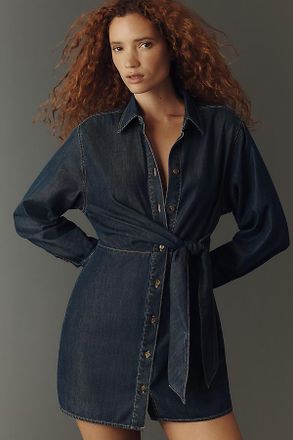 Good American Long-Sleeve Denim Wrap Dress
