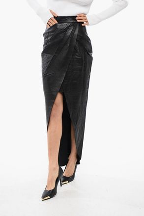 Balmain Leather Midi Wrap Skirt Balmain