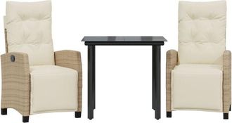 vidaXL Set Comedor De Jard&iacute;n 3 Pzas Con Cojines Rat&aacute;n Sint&eacute;tico Beige Vidaxl