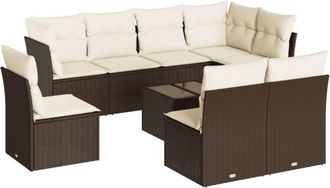 vidaXL Set De Sof&aacute;s De Jard&iacute;n 9 Pzas Y Cojines Rat&aacute;n Sint&eacute;tico Marr&oacute;n Vidaxl