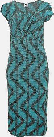 M Missoni Blue Zig Zag Lurex Knit Midi Dress