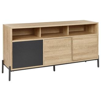 Beliani Beliani - Aparador Madera Clara Gris Negro 140 X 40 Cm Mdf 3 Puertas Almacenaje Moines
