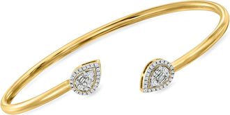 Ross-Simons Diamond Pear-Shaped Halo Cuff Bracelet in 14kt Yellow Gold