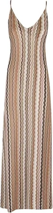 MC2 Saint Barth Bruine Chevron Maxi Jurk - Dames - Kleedjes - Bruin - L - Kleedjes