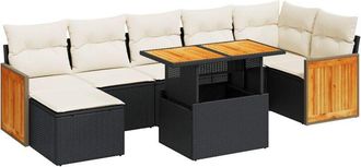 vidaXL 8 Piece Garden Sofa Set with Cushions Black Poly Rattan Acacia Vidaxl