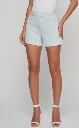 L'agence Lissania Floral Stitch Denim Shorts in Cloud Damask at Nordstrom, Size 29