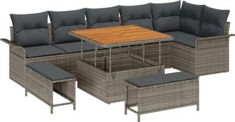 vidaXL Vidaxl - Garden Sofa Set Height-Adjustable 9 pcs Grey Poly Rattan