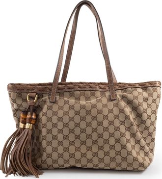 Gucci Gg Canvas Beige Brown Gg Canvas Leather Tote Bag (Pre-Owned)