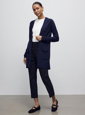 Contemporaine Womens Ultra-fine knit long open Cardigan Sweater