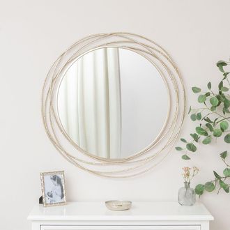 Melody Maison Large Round Champagne Swirl Mirror - 92cm X 92cm in Metallic Silver | Size: 92 cm X 92 cm