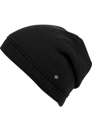 Capelli Beanie CAPELLI NEW YORK, Damen, schwarz, Strick, Materialmix, unifarben, M&uuml;tzen Beanie, Metall-Logo, gerafft, Feinstrick