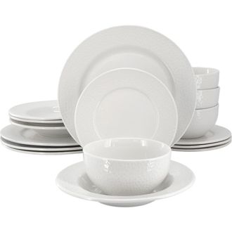 Elama Soyer 16 Piece Textu Design Double Bowl Porcelain Dinnerware Set in White at Nordstrom