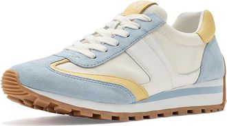 Lauren Ralph Lauren Dani Color-Blocked Leather Sneakers Womens Shoes Snow White/Alpine Blue/Lemon Sorbet : 9.5 B - Medium, Leather/Suede
