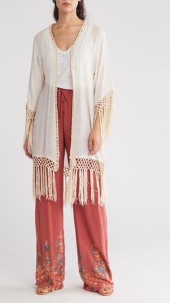 Forgotten Grace Long Fringe Knit Ruana in Natural at Nordstrom Rack, Size X-Large