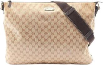 Gucci Pre-owned Cross Body Bags, female, Beige, Size: ONE SIZE Pre-owned GG Crystal PVC Coated Canvas Leather Shoulder Bag
