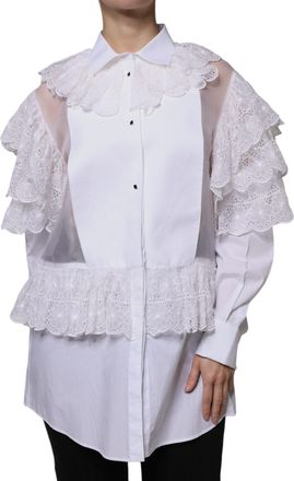 Dolce & Gabbana Womens White Cotton Poplin Shirt Dress Blouse Top Silk