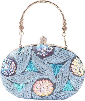Generic Glitter Evening Bag with Chain, Glitter Embroidery Clutch Handbag, Portable Wrist Bag Shiny Crossbody Shoulder Bag for Women(Blue)