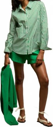 perfectwhitetee Gisele Button Up Top In Grass Stripe