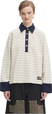 Ganni Tops, Dames, Veelkleurig, XS, Katoen, Gestreepte Katoenen Polo