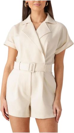 Notre-V Jumpsuits & Playsuits, Dames, Beige, L, Denim, Elegante Ecru Jumpsuit voor Vrouwen