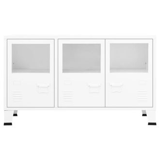 Berkfield Home Industrial Sideboard White 105x35x62 cm Metal & Glass | Size: 105 x 35 x 62 cm
