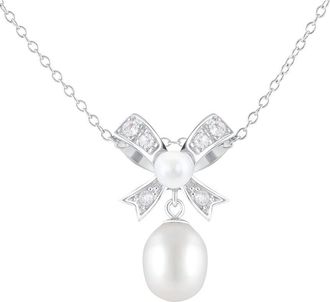 Splendid Pearls Silver 4-5Mm Pearl Cz Necklace