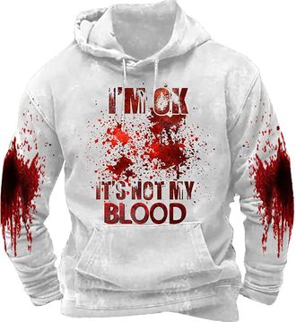 Generic Halloween Printed Hoodies Men, IM Ok ItS Not My Blood Horror Halloween Costume Long Sleeve Pullover Sweatshirts Print Hoodie 3D Graphic Jumpers Blood 