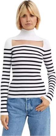 Jean Paul Gaultier Gestreept golft-shirt met uitsnede - Dames - Coltruien - Wit - S - Polyester - Truien & Vesten