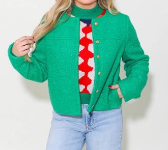 THML Clothing Button Up Boucle Jacket In Green