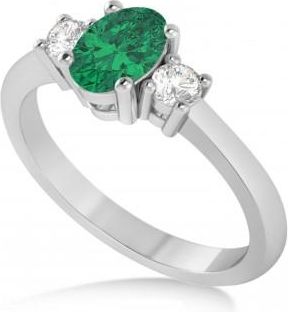 Allurez Oval Emerald & Diamond Three-Stone Engagement Ring 14k White Gold (1.20ct)