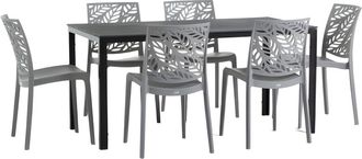 Siediti Fuori e Dentro Conjunto mesa rectangular antracita y 6 sillas de resina gris oscuro